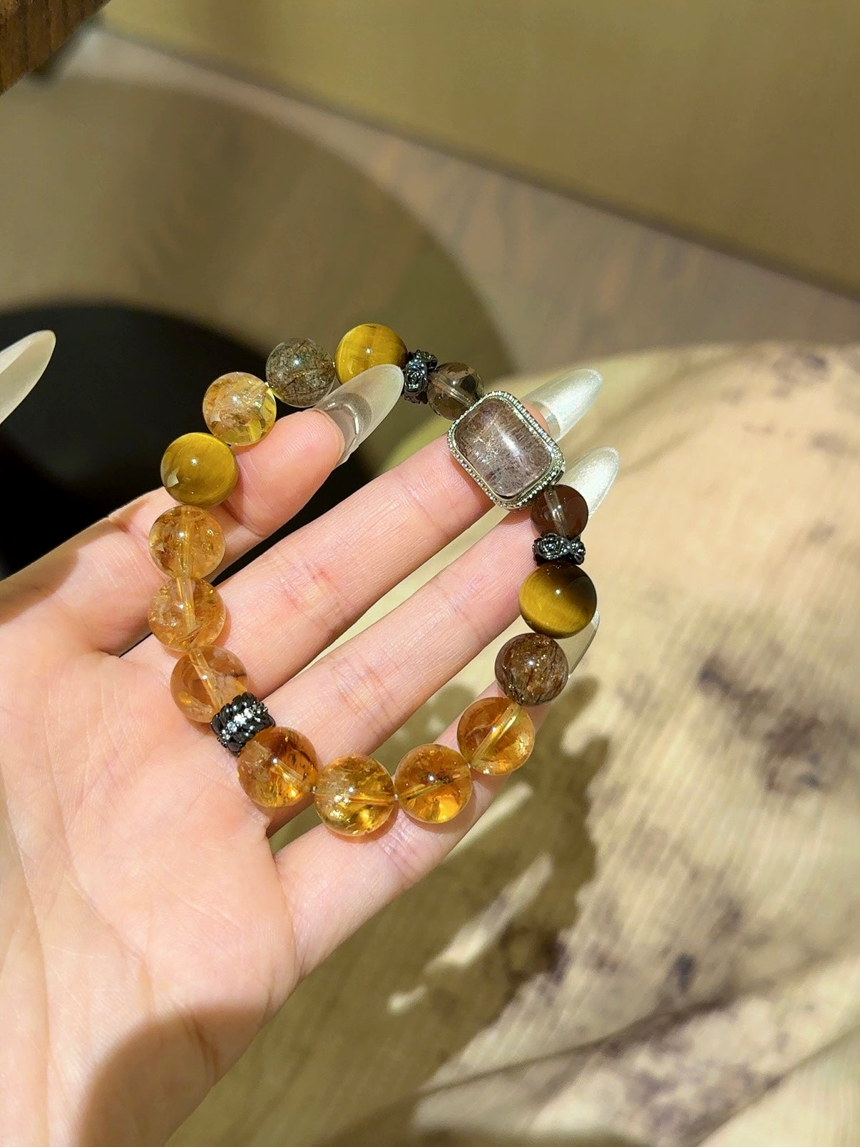 ▫️▪️ Yellow Tiger's Eye, Yellow Tower, Crystal, Black Gold, Super Magic Box Bracelet